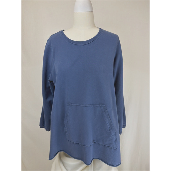 Kangaroo Tops - NWT Kleen Blue Long Sleeve Kangaroo Pocket High Low Hem Tunic Top #0726 SZ Large